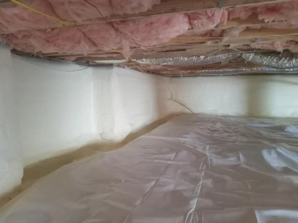 Crawl space encapsulation with closed-cell spray foam for Storm Damage Roof Repair in Warrington